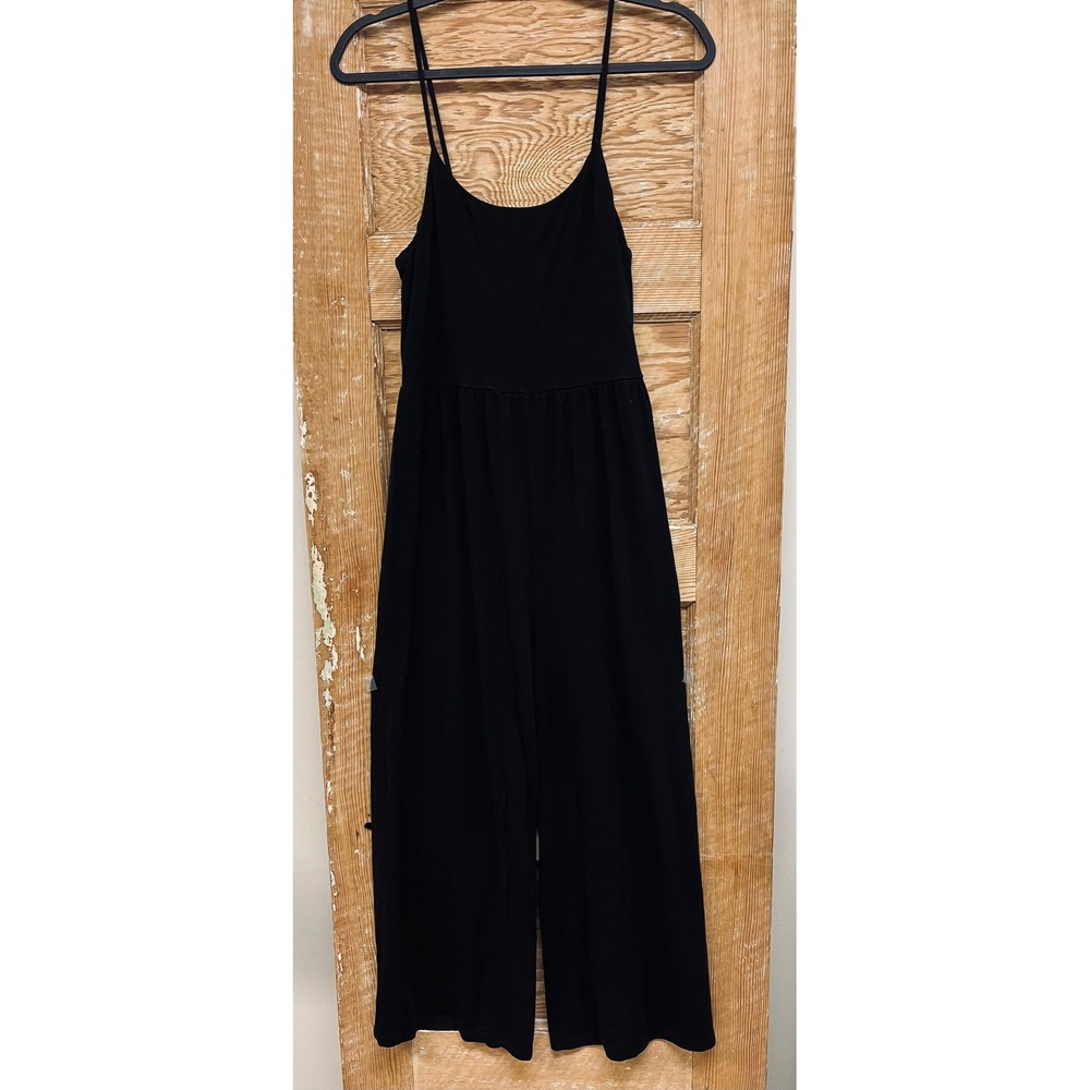 Athleta Nighttime Bliss Sleep Romper M Black Wide Leg Strappy